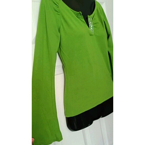 Y2K Bell Sleeve Babydoll T Shirt  Med Split Neck Green Whimsigoth Fairy Grunge - Picture 6 of 6